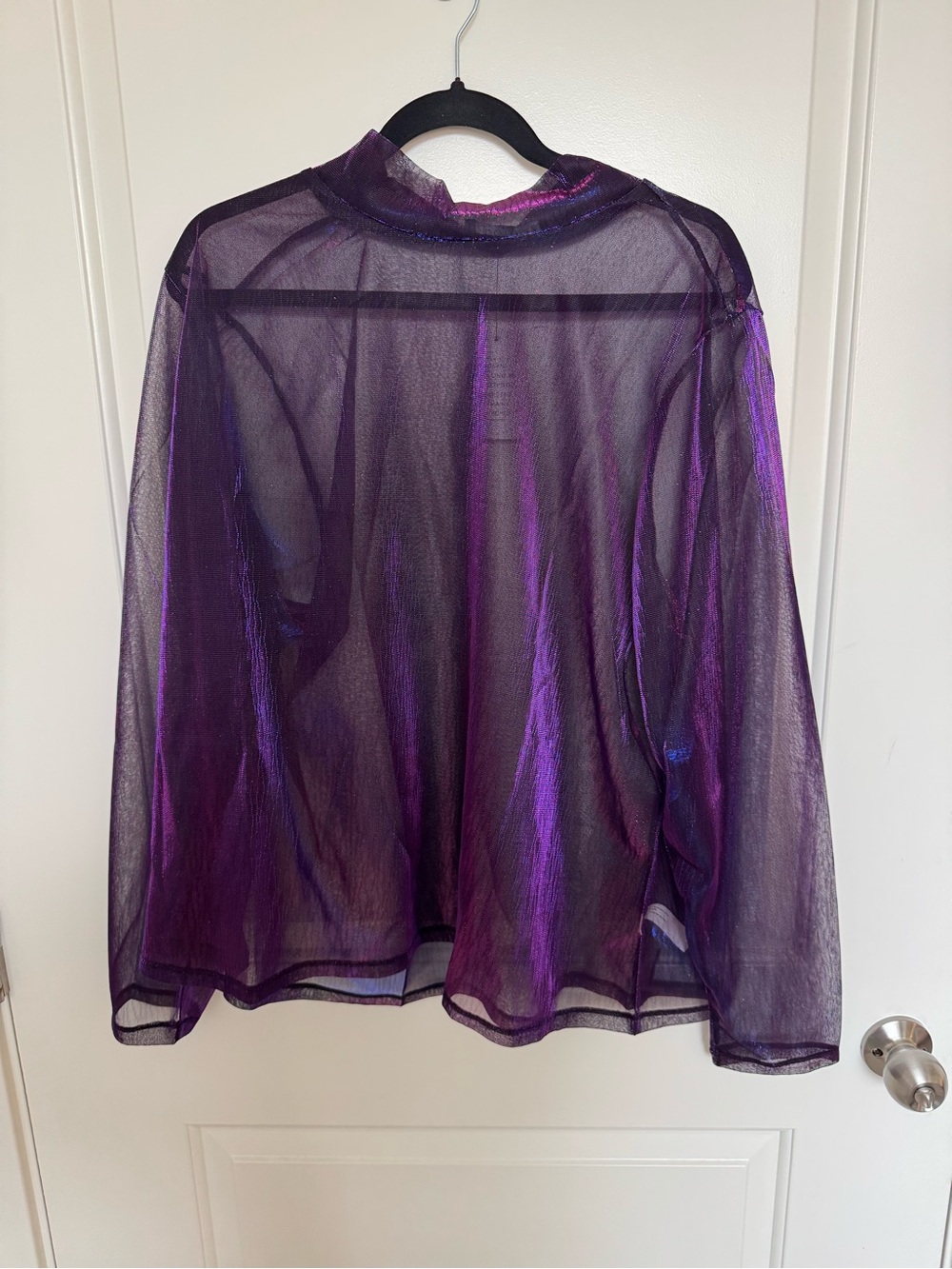 Eloquii Sheer Iridescent Purple Long-Sleeve Blouse
